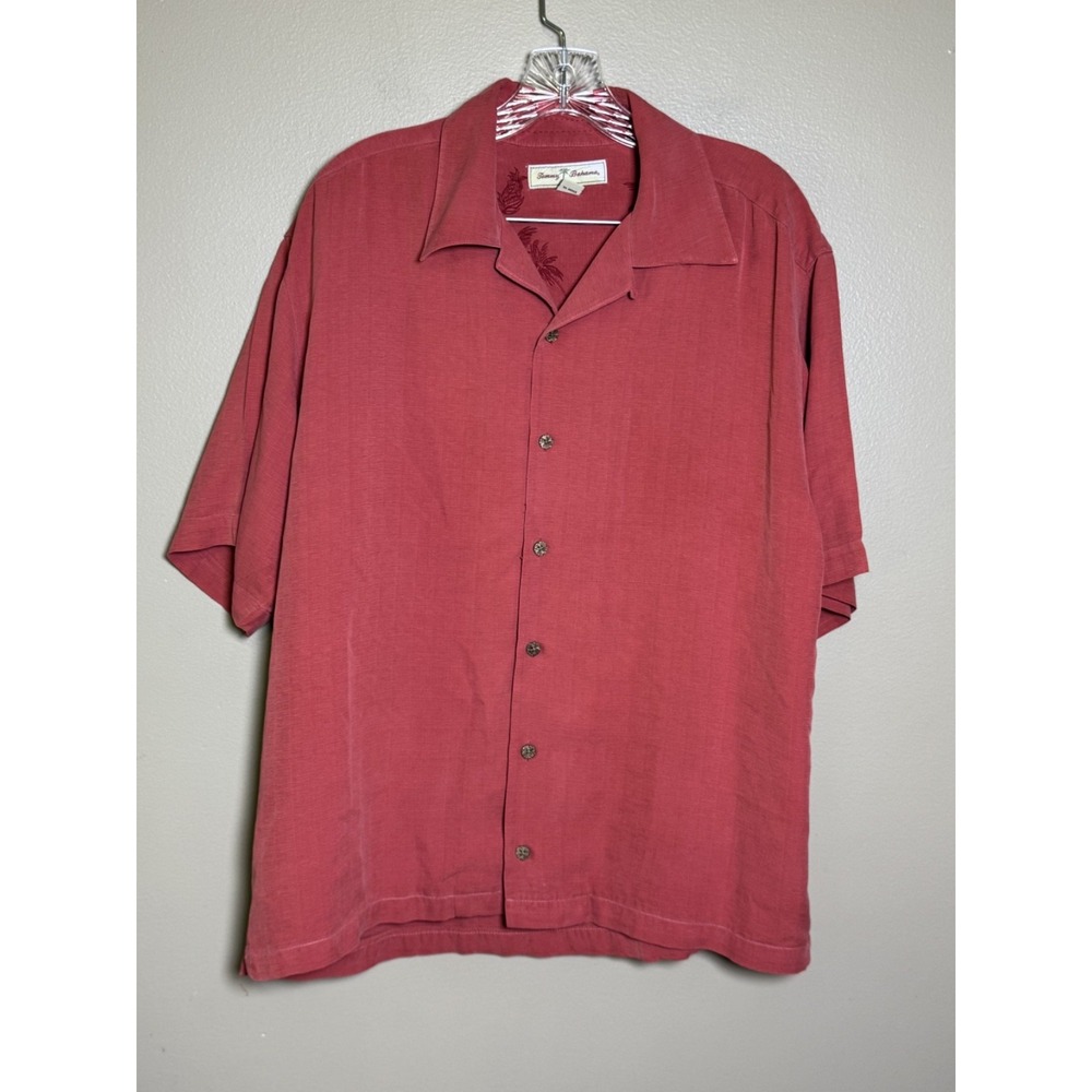 Tommy Bahama Men Rust Red 100% Silk Short Sleeve Button Down Shirt Size M